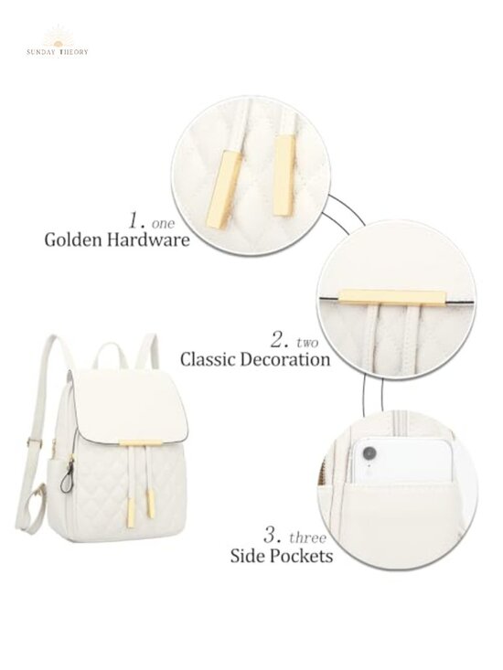 Quilted Faux Leather Travel Backpack Purse for Women, Adjustable Strap Casual main image 3